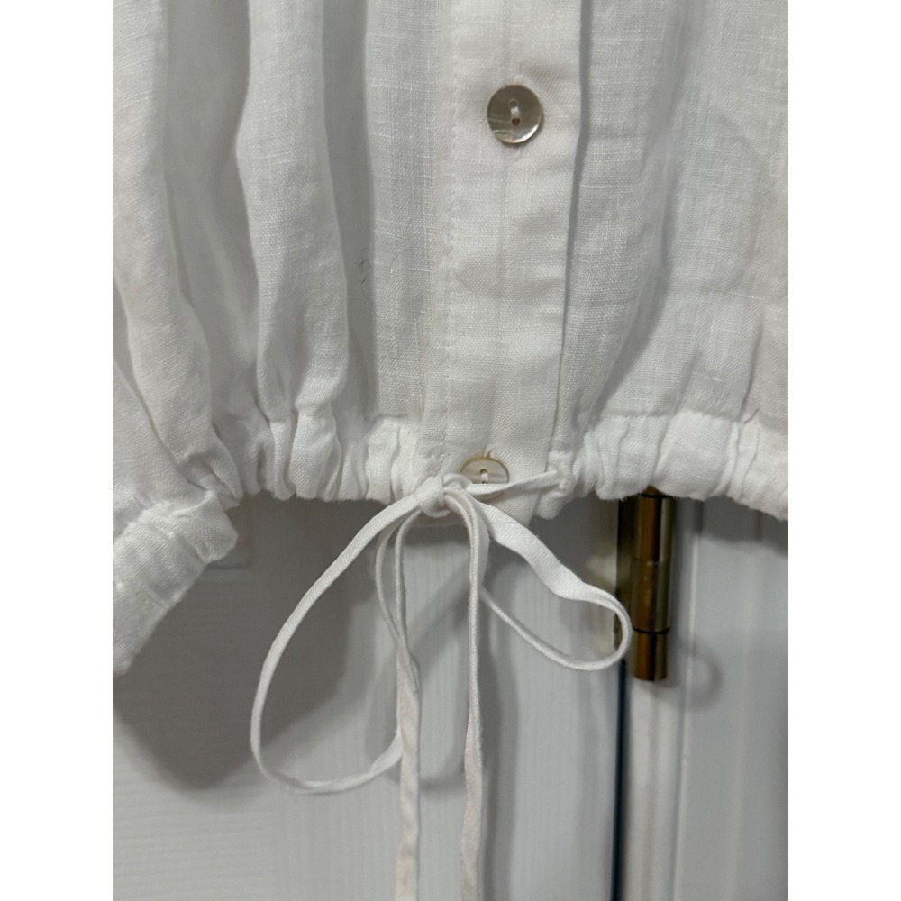 JJill Love Linen‎ White Lace Eyelet Sleeve Button Front Drawstring Blouse Jacket - Picture 5 of 11